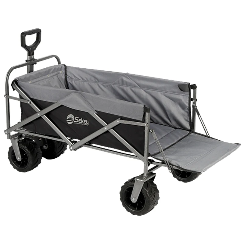 Outdoor Utility Picnic Camping Cart, Portable Shopping Wagon, Folding Four-Wheel Beach Grocery Trailer
