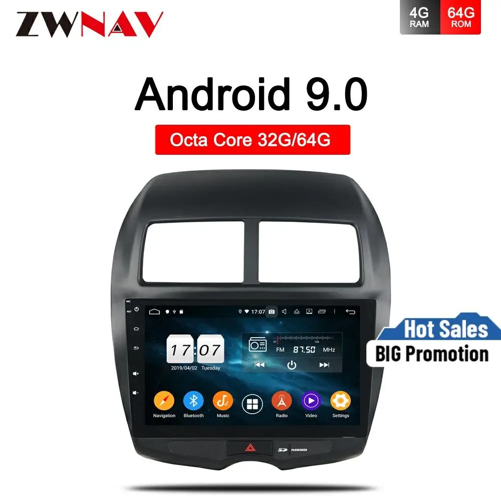 Android 9 0 для Mitsubishi ASX 2010 2011 2012 радио GPS мультимедийный плеер Восьмиядерный 4 Гб + 32 ГБ