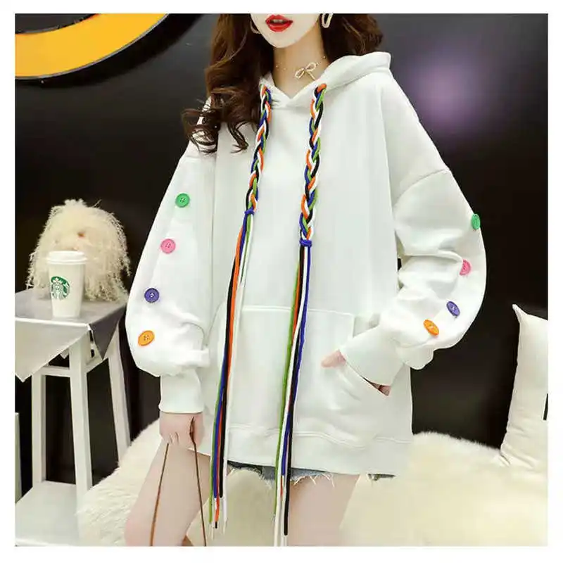 

Polar fleece hooded spring and autumn casual hooded sweatshirt loose long sleeve hoodie pullover women's wool hooded top