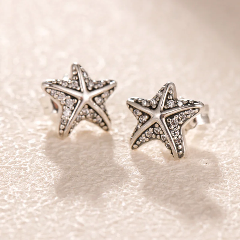 

Original S925 Sterling Silver Pan Earring Creative Tropical Starfish White Starfish Earrings For Women Wedding Fashion Jewelry