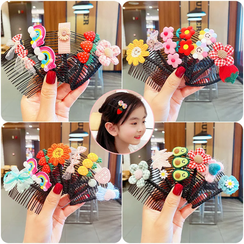 

Korean Baby Girls Rainbow Bow Hair Comb Cartoon Children Princess Insert Comb Headdress Cute Baby Does Not Hurt The Hair Accesso