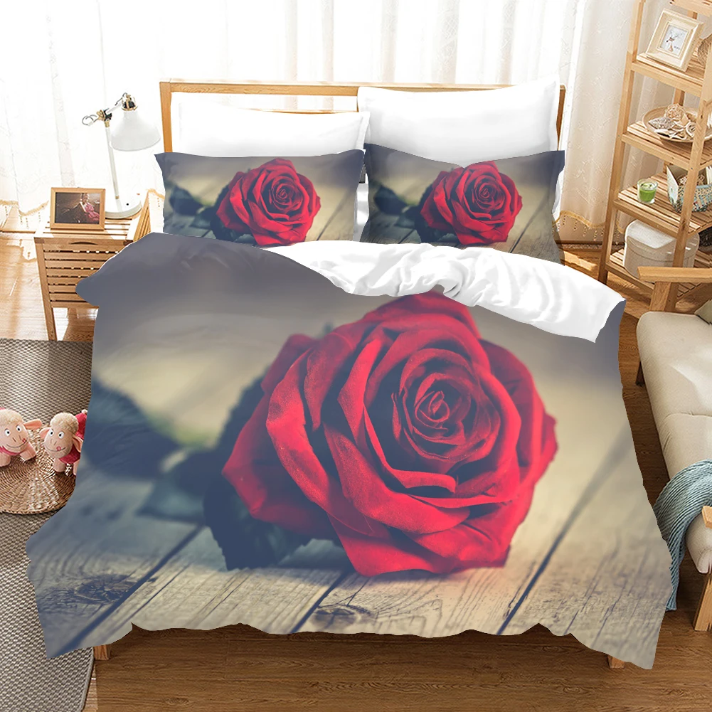 Красная роза Постельное белье набор подарочный цветок Мода 3D печати одеяло