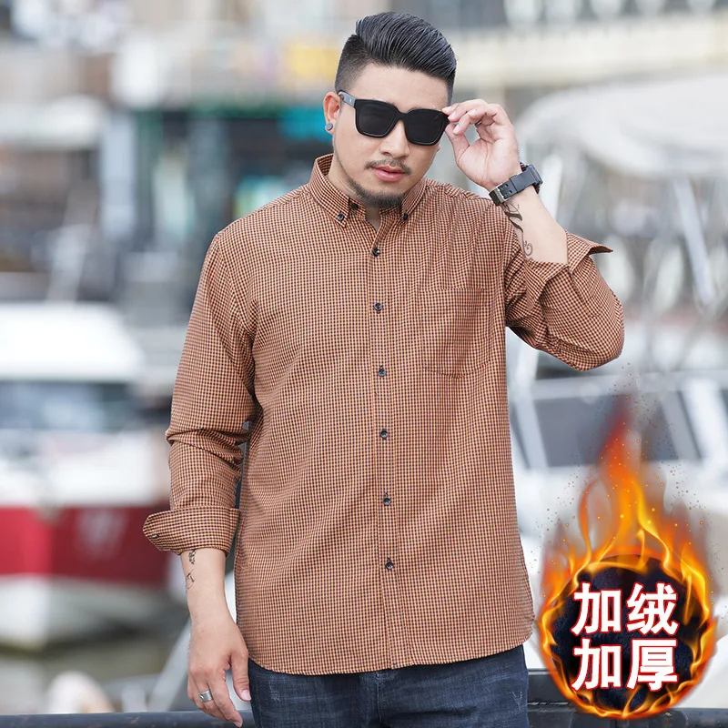 

Extra XL Menswear Winter Men's Long Sleeved Shirt Casual Loose All Match Fat Guy Thermal Shirt Plus Size Men Clothing