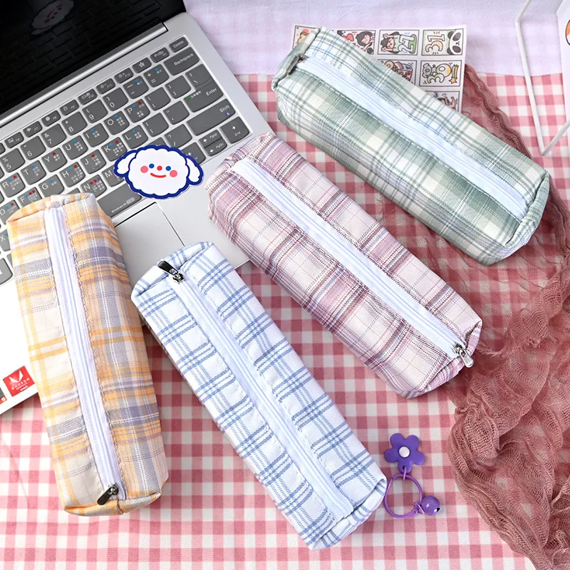 

Kawaii Sample Lattice school Pencil Case Cute Canvas Pencil bag box Stationery pen pouch office school supply canetas zakka