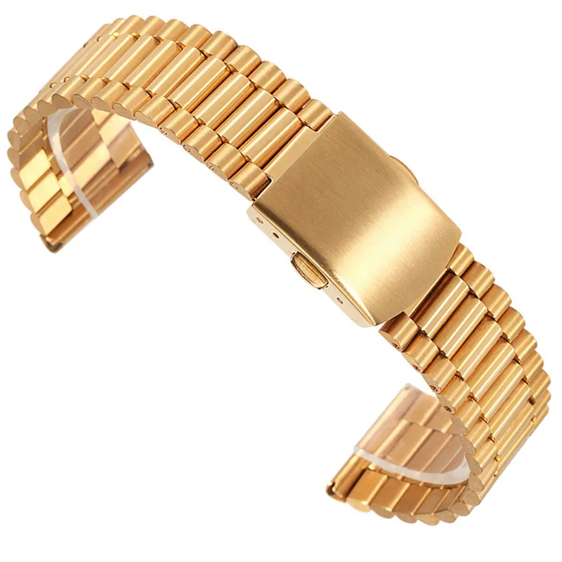 Luxury 12/14/16/18/20mm Solid Link Stainless Steel Watch Band 24mm Folding Clasp Safety Watches Strap Bracelet Replacement