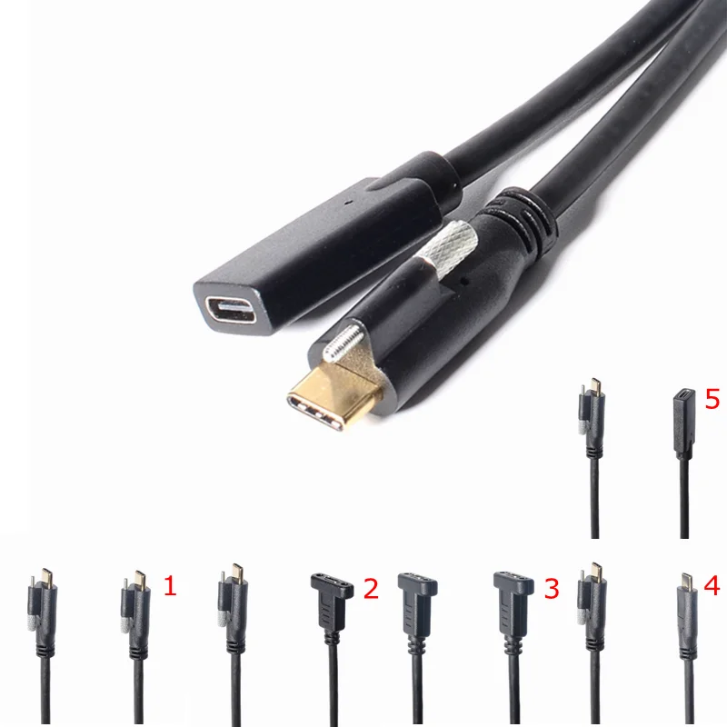 

Винт с одним винтом, USB 3,1 Тип C штекер к Type C штекер гнездо с винт крепления панели отверстие для зарядки данных USB C Удлинительный кабель