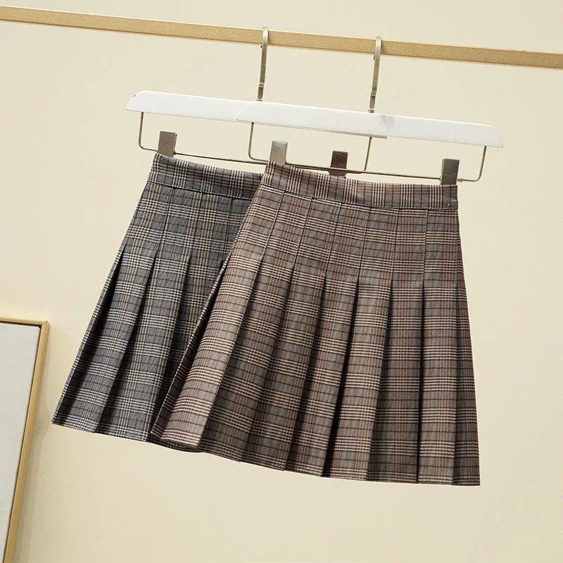 

Модная клетчатая плиссированная юбка, Женская теннисная короткая юбка с высокой талией, Женская универсальная черная трапециевидная юбка ...