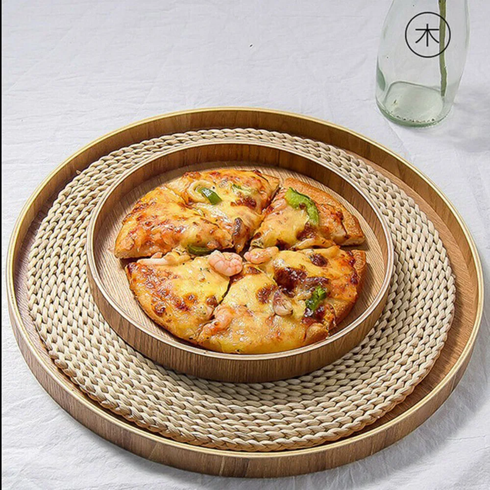 Круглая деревянная тарелка поднос из натурального дерева для сервировки чая еды