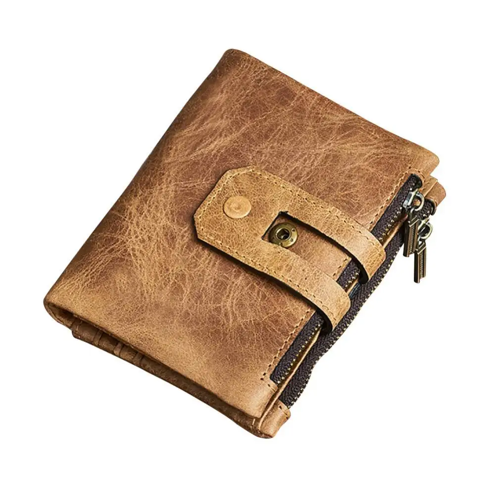 

Vintage Genuine Leather Zipper Coin Purse Short Wallet Business Card Cash Holder