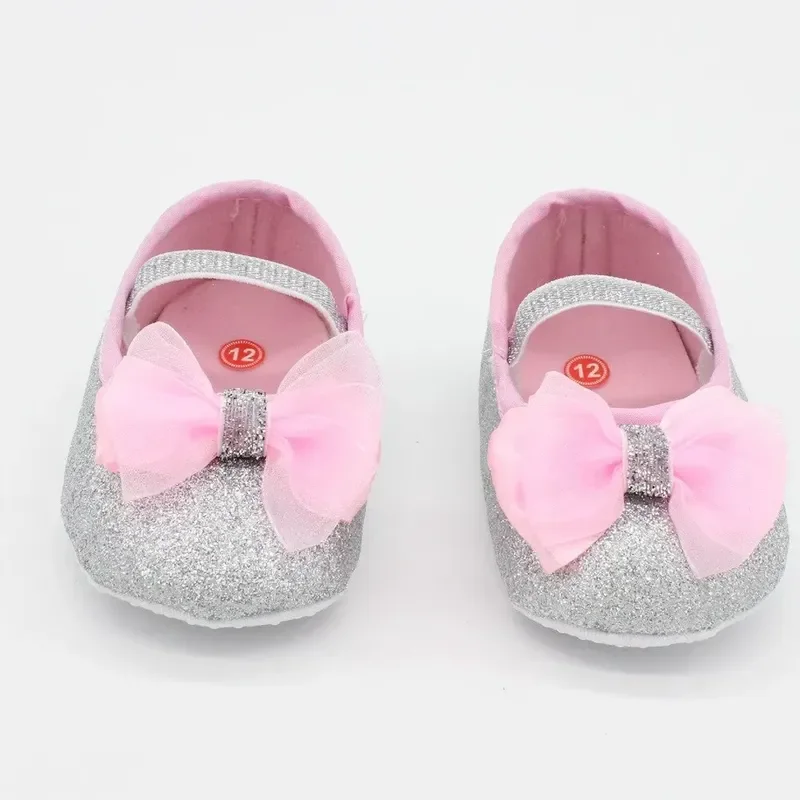 

Newborn Baby Girl Gold Shoes Flower Bow Toddler Infant Baby Booties Headband Set Little Girl Baby Walker First Shoe