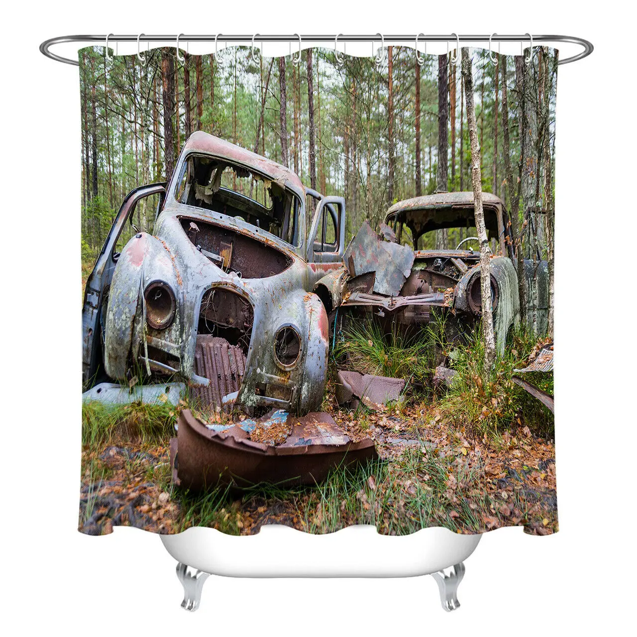 

Rustic Truck Forest Polyester Fabric Shower Curtain Hooks Bathroom Liner