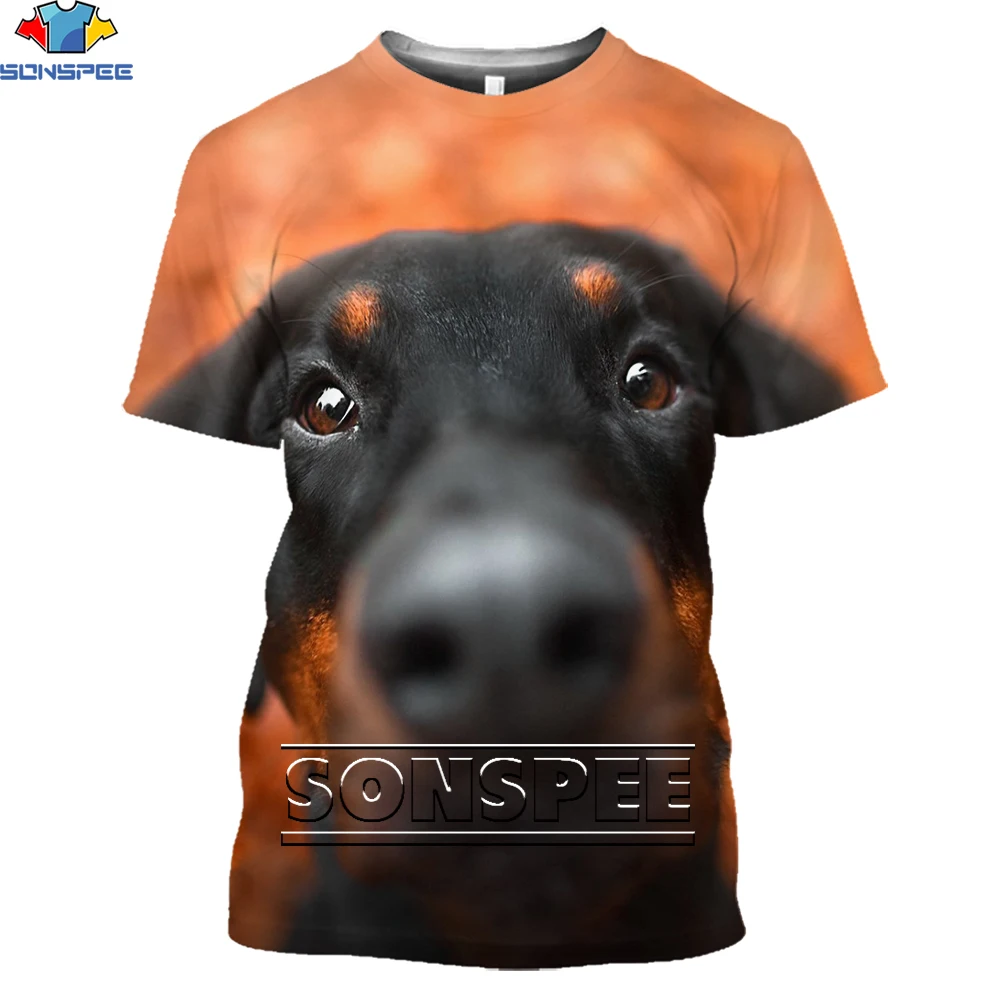 

SONSPEE 2021 New 3D Printing Men T-shirt Summer T-shirt Cute Dog Doberman Funny Short-sleeved Hip-hop Street Loose Top