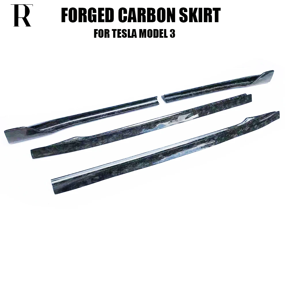 

4PCS Style Glossy Forged Carbon Fiber Side Bumper Extension Skirt for Tesla Model 3 Sedan 4 Door 2017UP