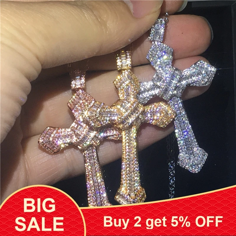 Роскошный большой крест кулон AAAAA с фианитом серебро 925 пробы вечерние свадебные