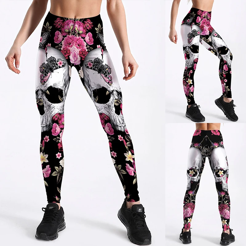 

Push Up Fitness Leggings Women Halloween Skull Print Leggins Mujer High Waist Energy Elastic Tights Gym Sports Pants