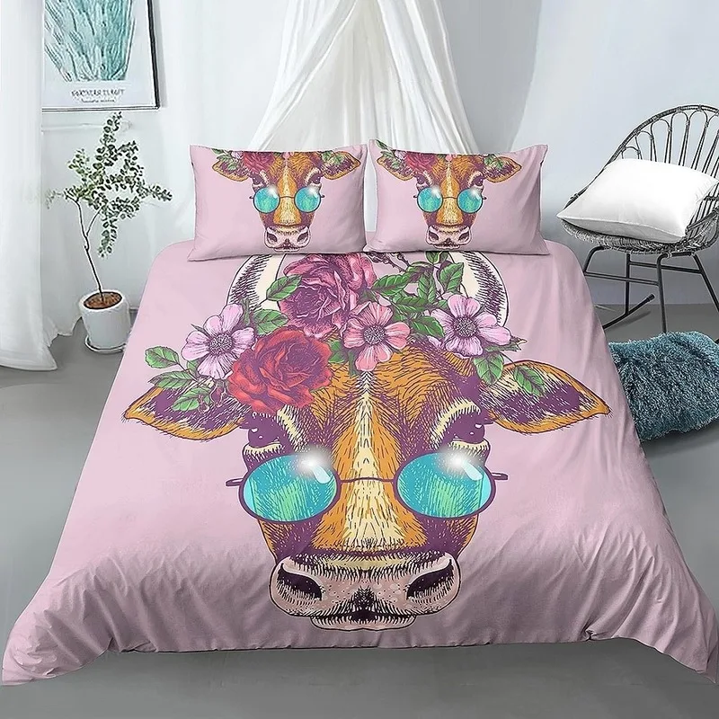 Красивая Лошадь Единорог корова животный принт Стёганое одеяло крышка