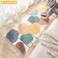 modern bohemian hand woven cotton linen carpet rug bedside rug geometric floor mat living room bedroom carpet home decor