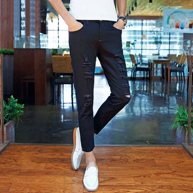 Оптовая продажа 2020 укороченные белые и черные мужские спортивные брюки летние рваные для мальчиков с полыми