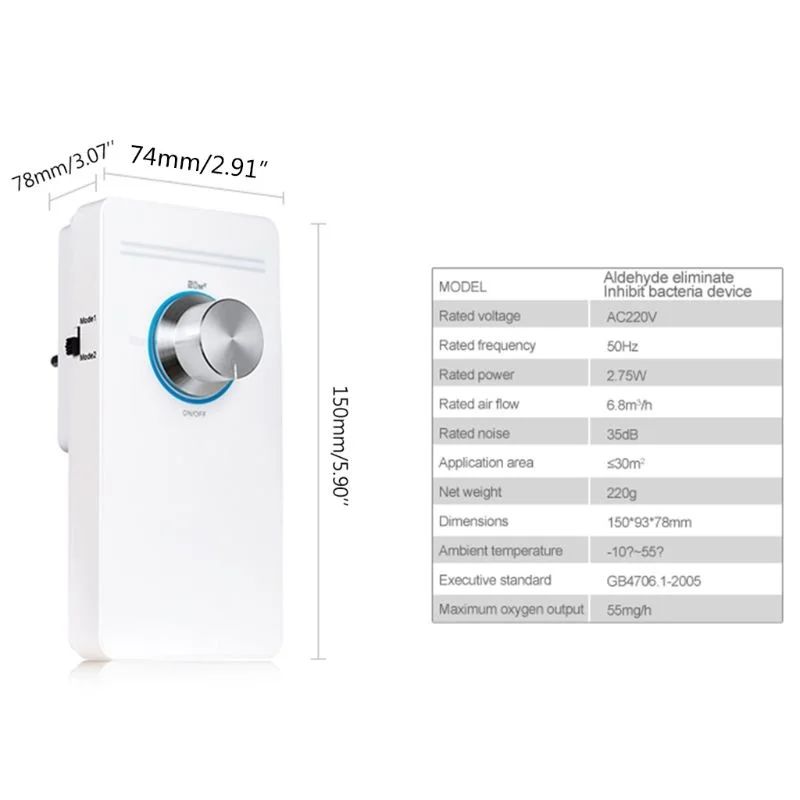 

Plug in O3 Air Purifier Ozone Generator Machine for Home Room Travel Cleaner EU