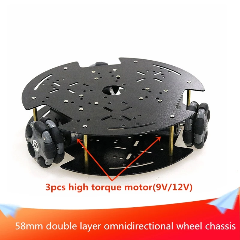 58mm Omnidirectional Wheel Chassis Car Double Layer Mobile 3WD Metal Smart Robot Tank with 9V/12V Motor DIY | Игрушки и хобби