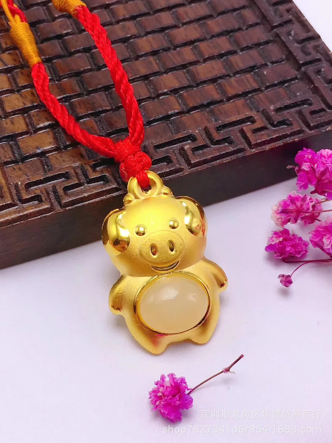 Натуральный китайский белый нефрит кулон Зодиак свинка мозаика золотые красивые