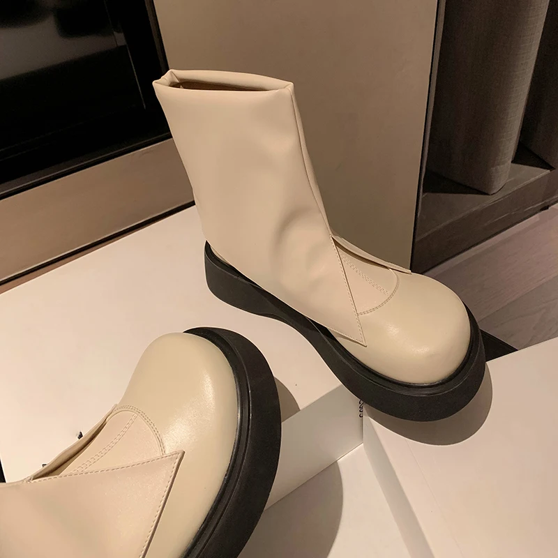 

EshtonShero Women Ankle Boots Ladies Shoes Slip on Platform Soft Genuine Leather Footwear Woman Fashion Autumn Winter Shoes