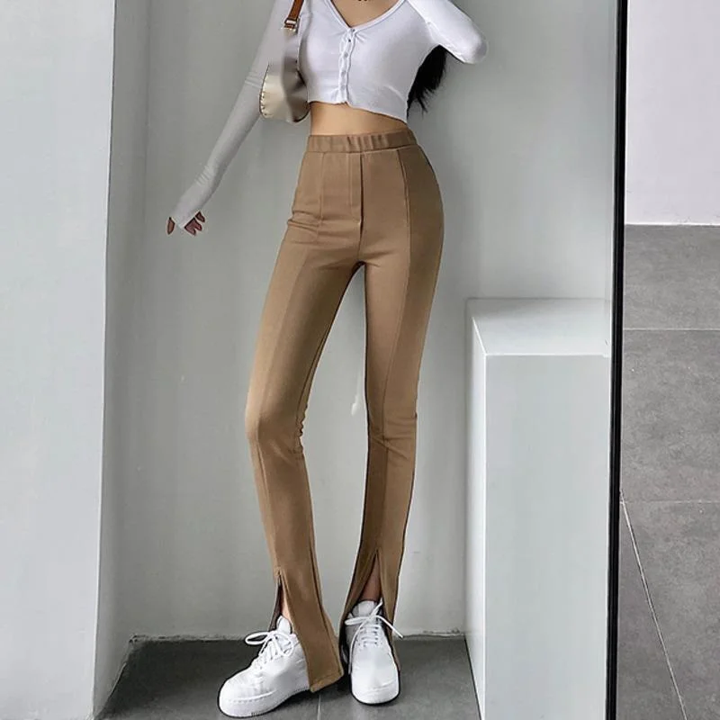 

WOMENGAGA Autumn New High Waist Slim Skinny Hip Split Zipper Floor Pants Casual Trousers Super elastic Korean Sexy Pants 3QTM
