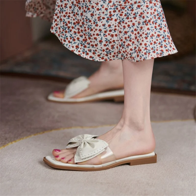 

Summer Butterfly-Knot Women Slippers Lucency Flat Platform Leisure Women Shoes Shallow Breathable High Quality Party Sandalias