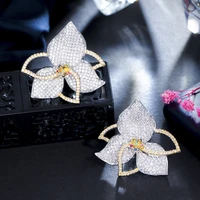 threegraces new fashion brand large flower drop sliver color earrings cubic zirconia stone wedding party jewelry for women er250