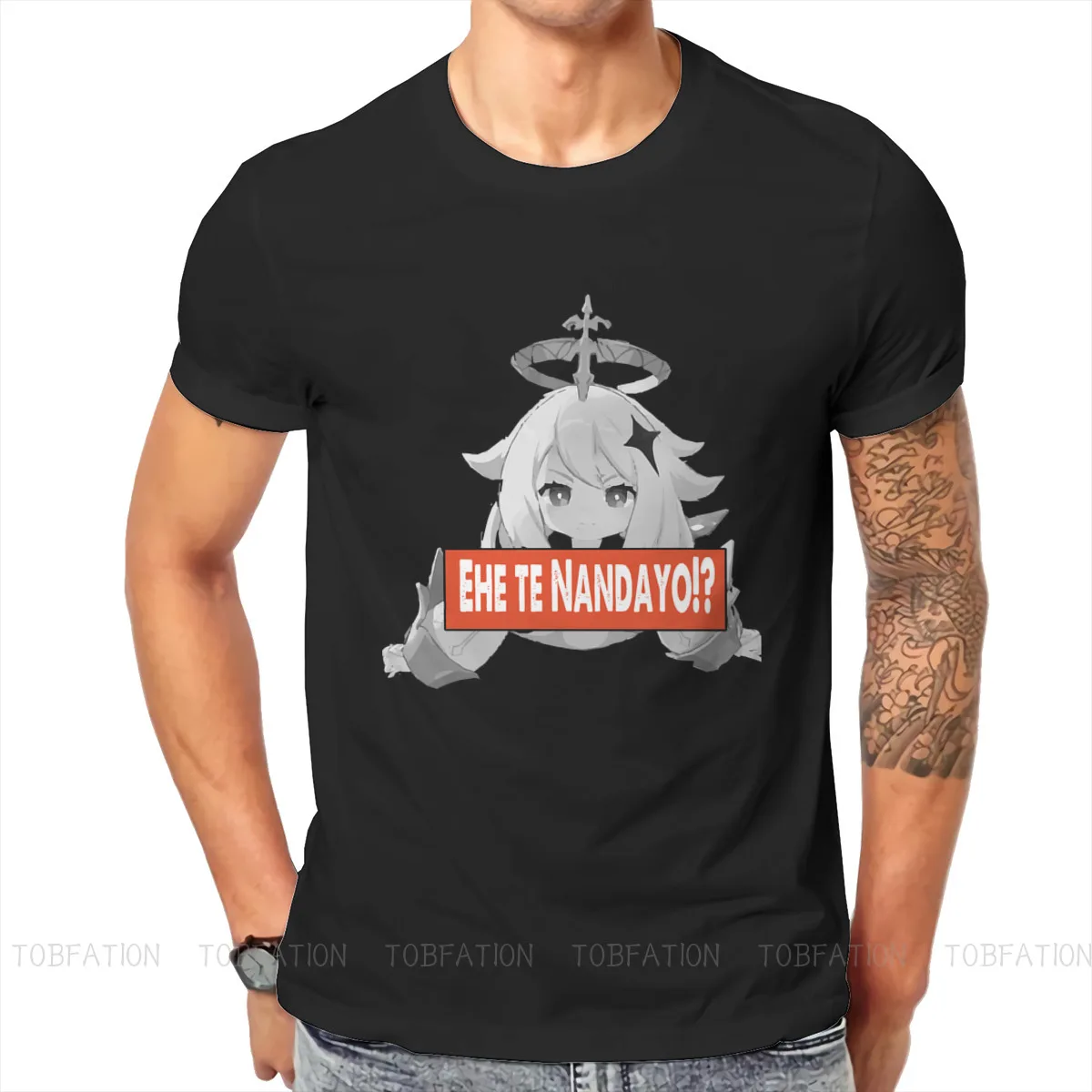 

Футболка с воротником Ehe Te Nandayo Paimon O Collar Genshin Impact Fantasy World Tiwatt, базовая футболка из чистого хлопка, Мужская одежда, индивидуальность