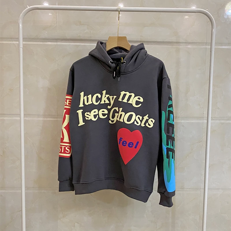 

Kanye West Graffiti Letter Print Plus Velvet Sweatshirt Men Harajuku Fleece Hoodie Hip Hop Stranger Things Hooded Hoodies