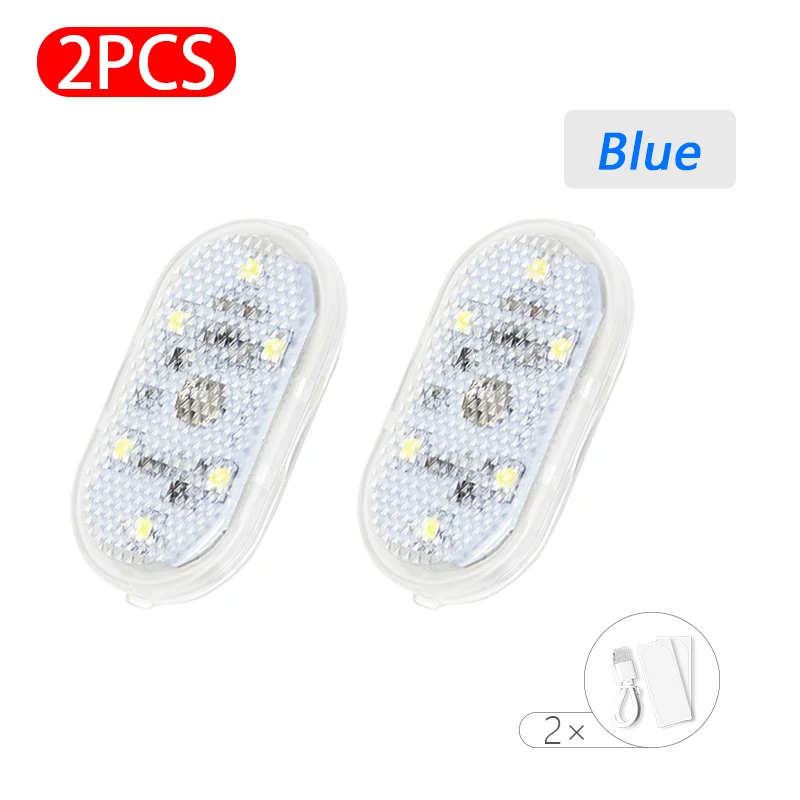 

2pcs Car LED Touch Lights Wireless Interior Light Auto Roof Ceiling Reading Lamps For Door Foot Trunk Storage Box USB Charging