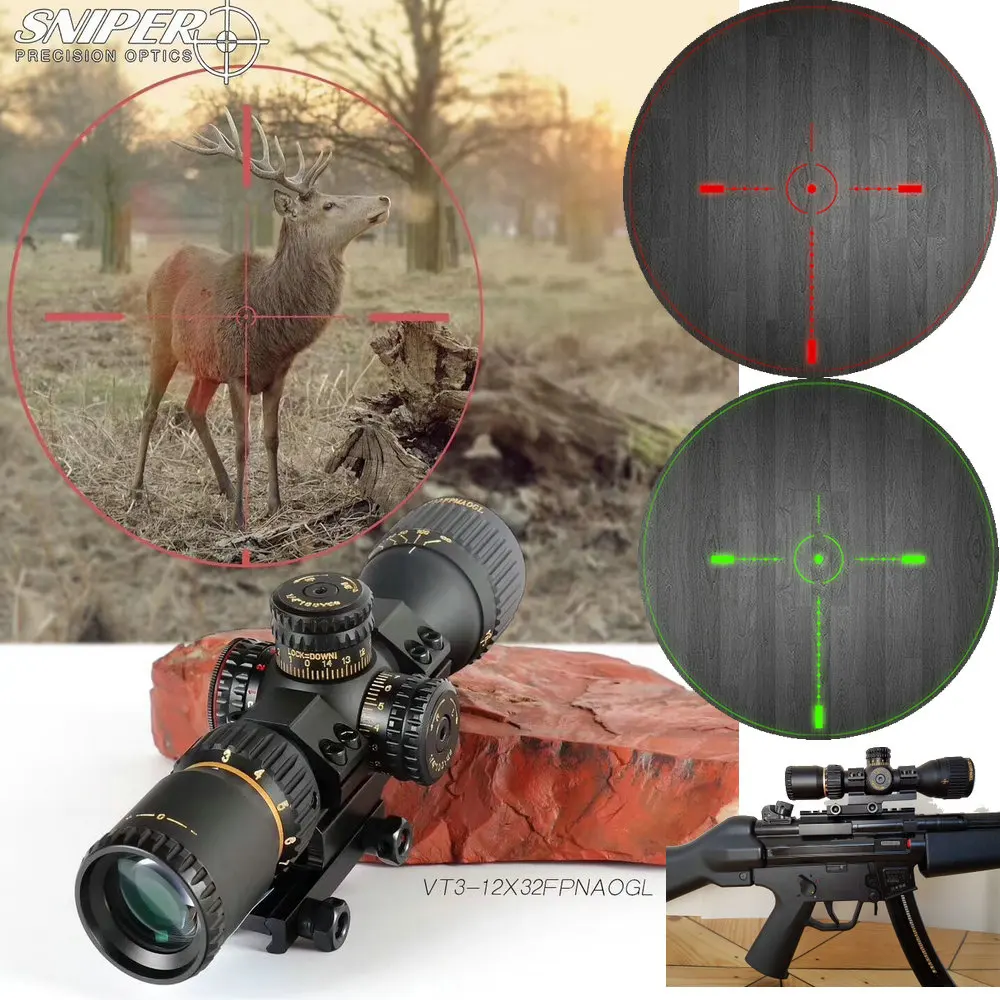 

SNIPER VT 3-12X32 FFP Hunting Compact Optical Sight Tactical Riflescope Glass Etched Reticle Red Green llluminate hunting optics