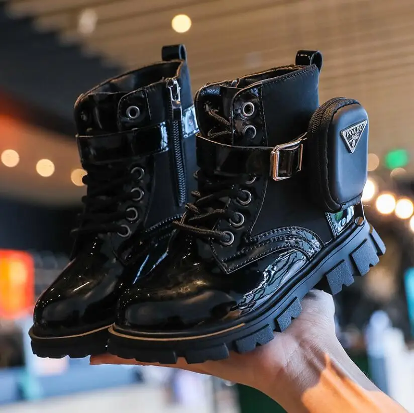 

Patent Ieather Kids Boots Autumn Winter Children Fashion Ankle Boots Baby Shoes for Girls Plush Boots Toddler Warm Snow Boots