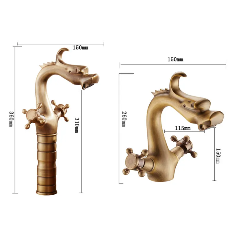 Смеситель для раковины в античном стиле с резьбой виде дракона | Обустройство