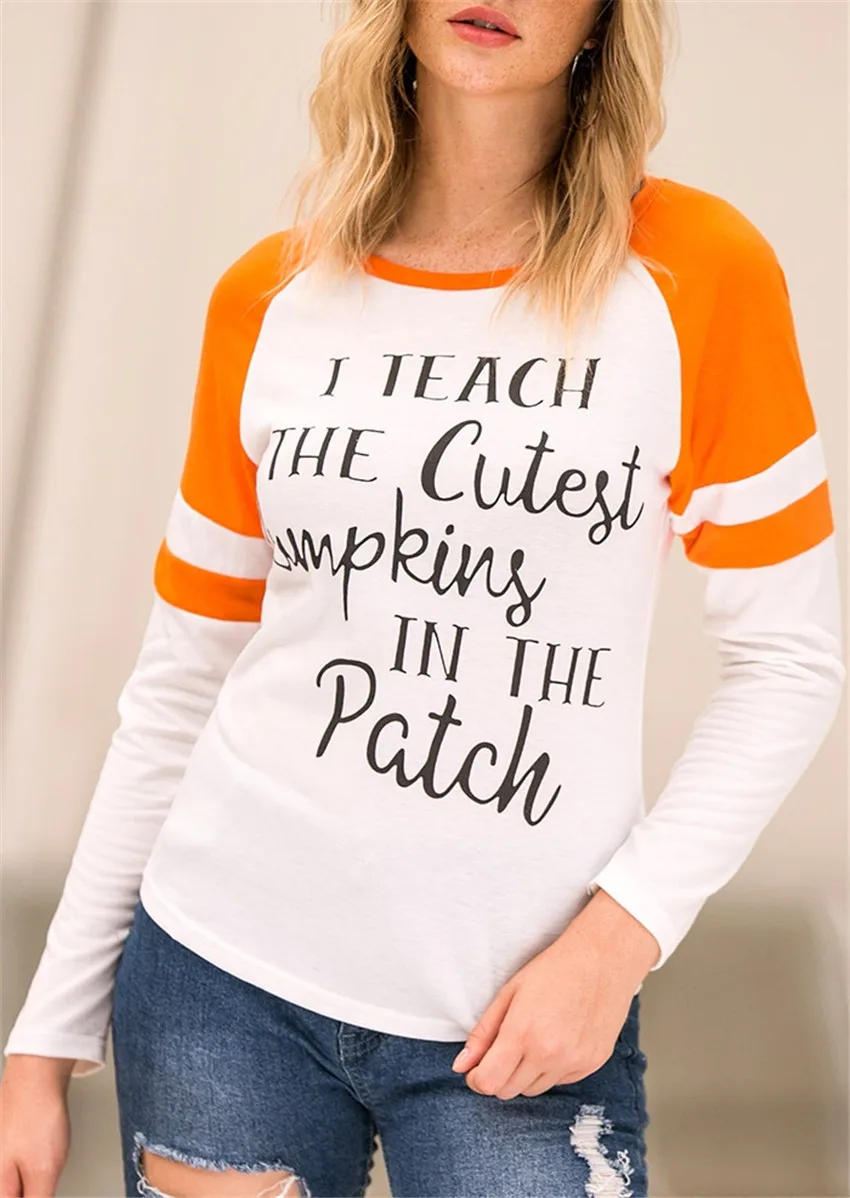 

Футболка для Хэллоуина, топ с буквенным принтом, женская футболка, бейсбольные рубашки, футболка с рукавом реглан, женские Топы с длинным ру...