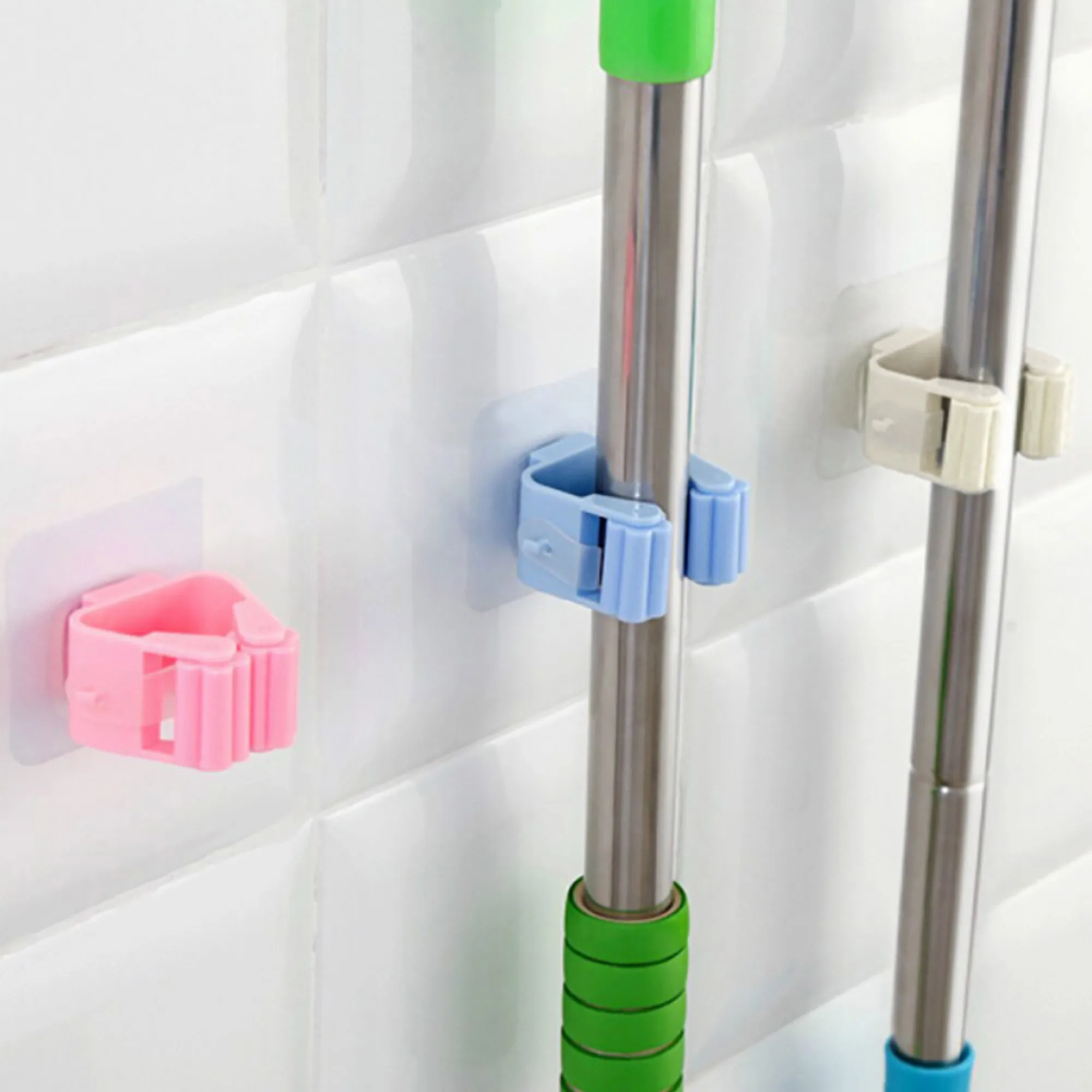 

Hot mop holder in 4 colors Self-Adhesive Seamless Stickers Mop Rack Kitchen Bathroom Explosion-proof Strong Sucker Hook Rack