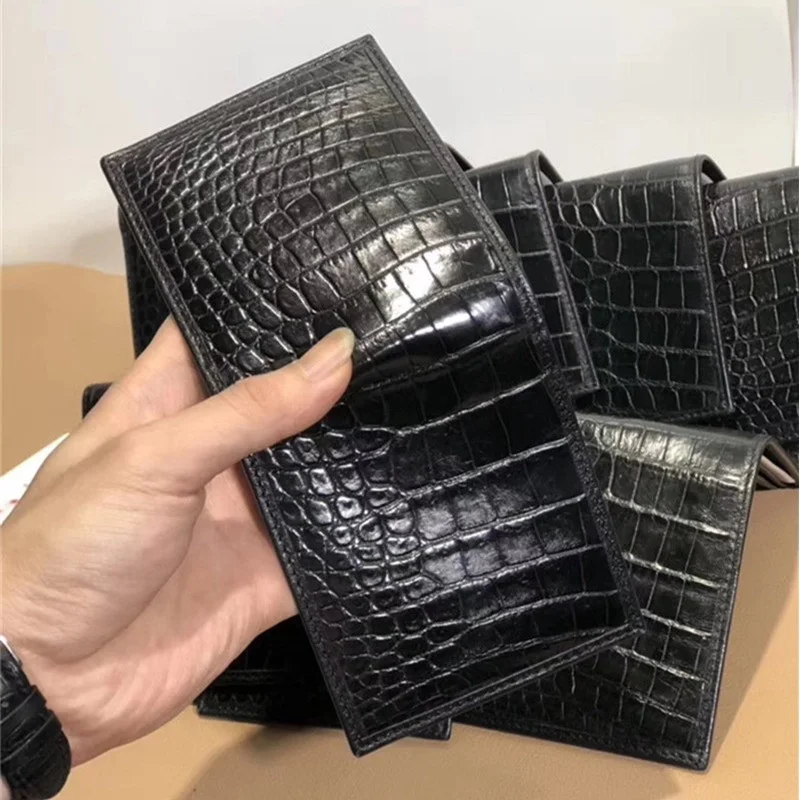 Простой дизайнерский мужской короткий кошелек из натуральной крокодиловой кожи