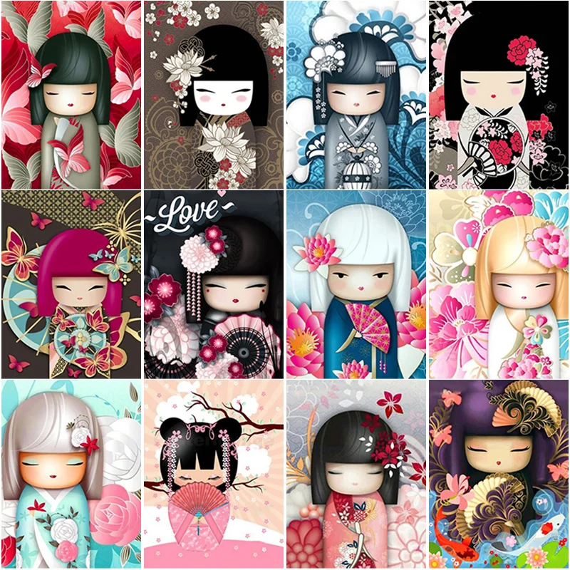 

New 5D DIY Diamond Painting Kimono Doll Diamond Embroidery Cross Stitch Crafts Full Round Drill Home Decor Manual Gift