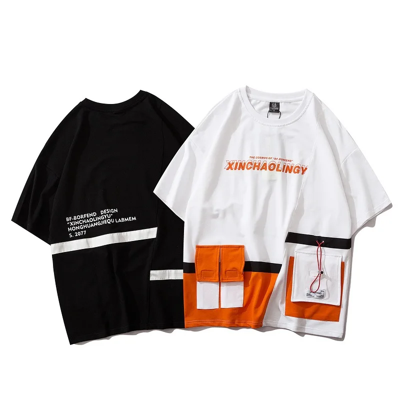 Мужская футболка в стиле хип-хоп с множеством карманов | одежда
