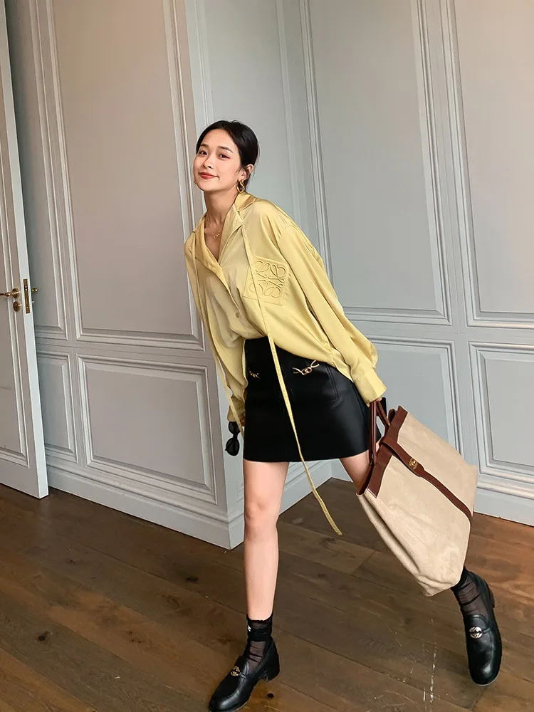 Юбка женская из овечьей кожи модный Джокер с завышенной талией облегающая