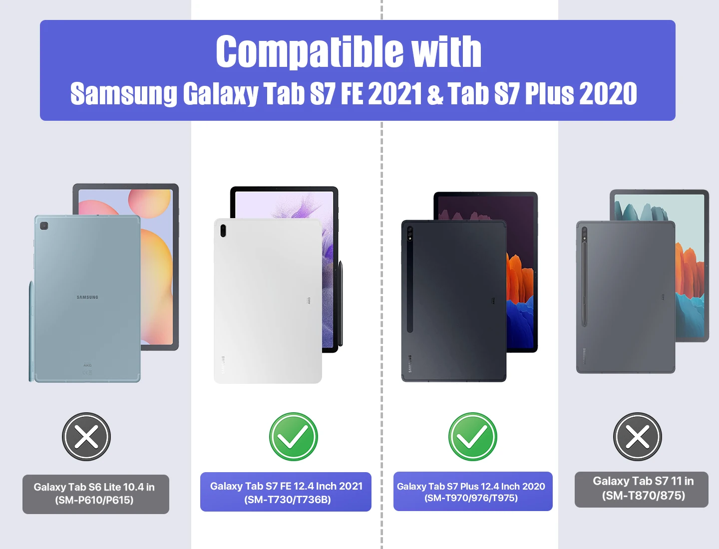 Чехол для Samsung Galaxy Tab S7 FE 12 4-дюймовый 2021 (SM-T730/T736B) и плюс 2020 защита от удара