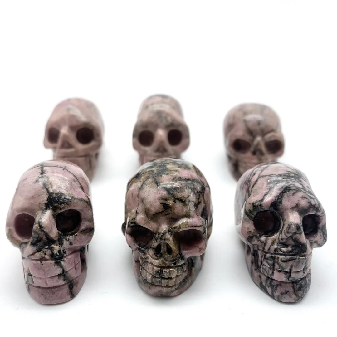 

Natural Pink Rhodonite Quartz Ghost Head Carved Crystal Handmade Crystal Energy Home Ornaments Healing Decoration Stones