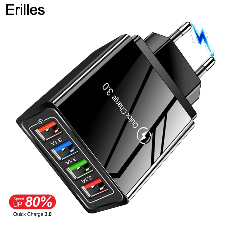 USB зарядное устройство для iPhone 12 pro 11 XR 4 порта быстрого настенного зарядного