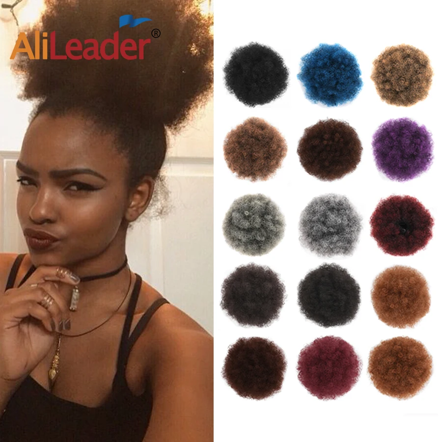 

AliLeader 8Inch Purple Short Hair Synthetic Clip in Hair Bun Hairpiece Puff Afro Curly Drawstring Ponytails For Black Women