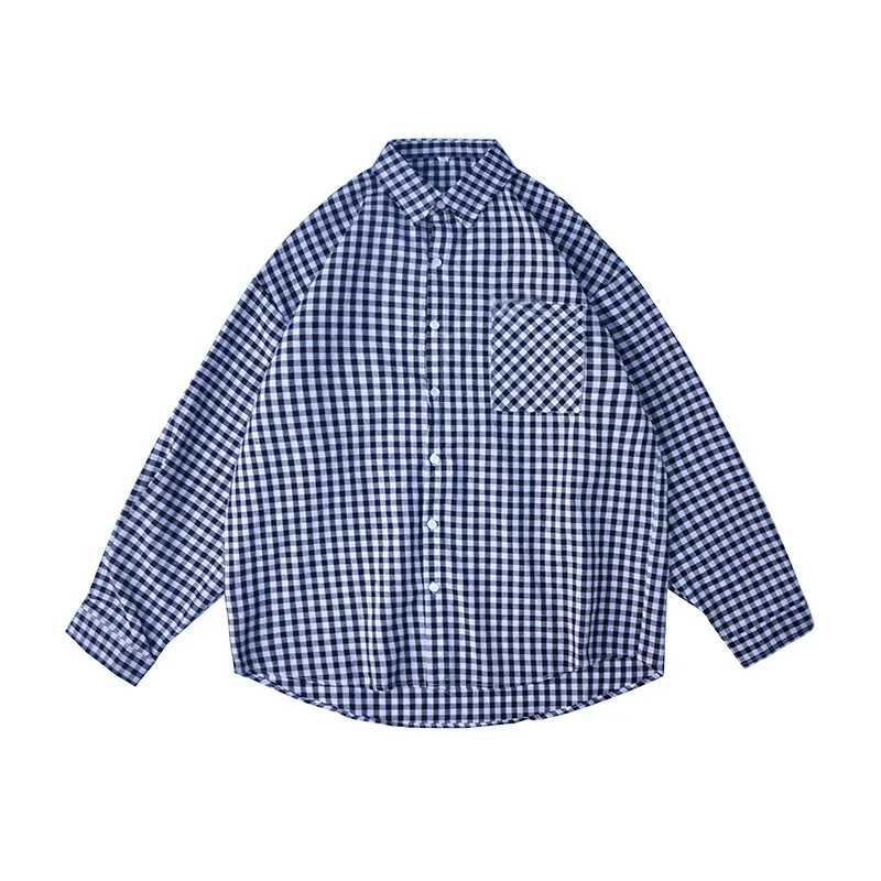 

2021 spring men's casual plaid long-sleeved shirt men's Hong Kong style retro loose small fresh shirt coat trend