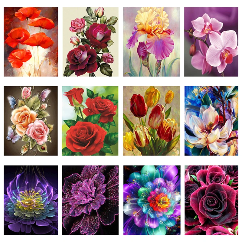 

5D Diamond Painting Flower Cross Stitch Needlework DIY Mosaic Embroidery Full Round Rhinestone Decoration Home