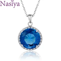 fashion hot pendant necklace large inlay round 15mm color tourmaline blue zircon pendant necklace party gift