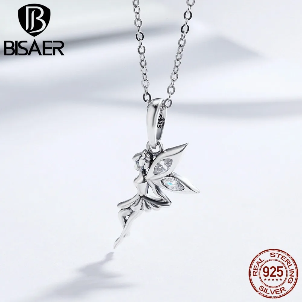 BISAER 925 пробы серебряный ангел-хранитель Ослепительная Волшебная Подвеска Ожерелье женское ожерелье ювелирные изделия подарок на день Святого Валентина