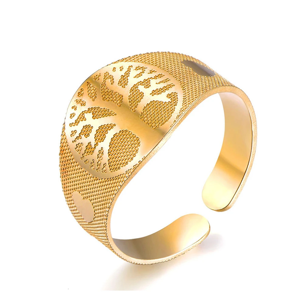 Кольцо женское из нержавеющей стали с деревом жизни регулируемое золотого и